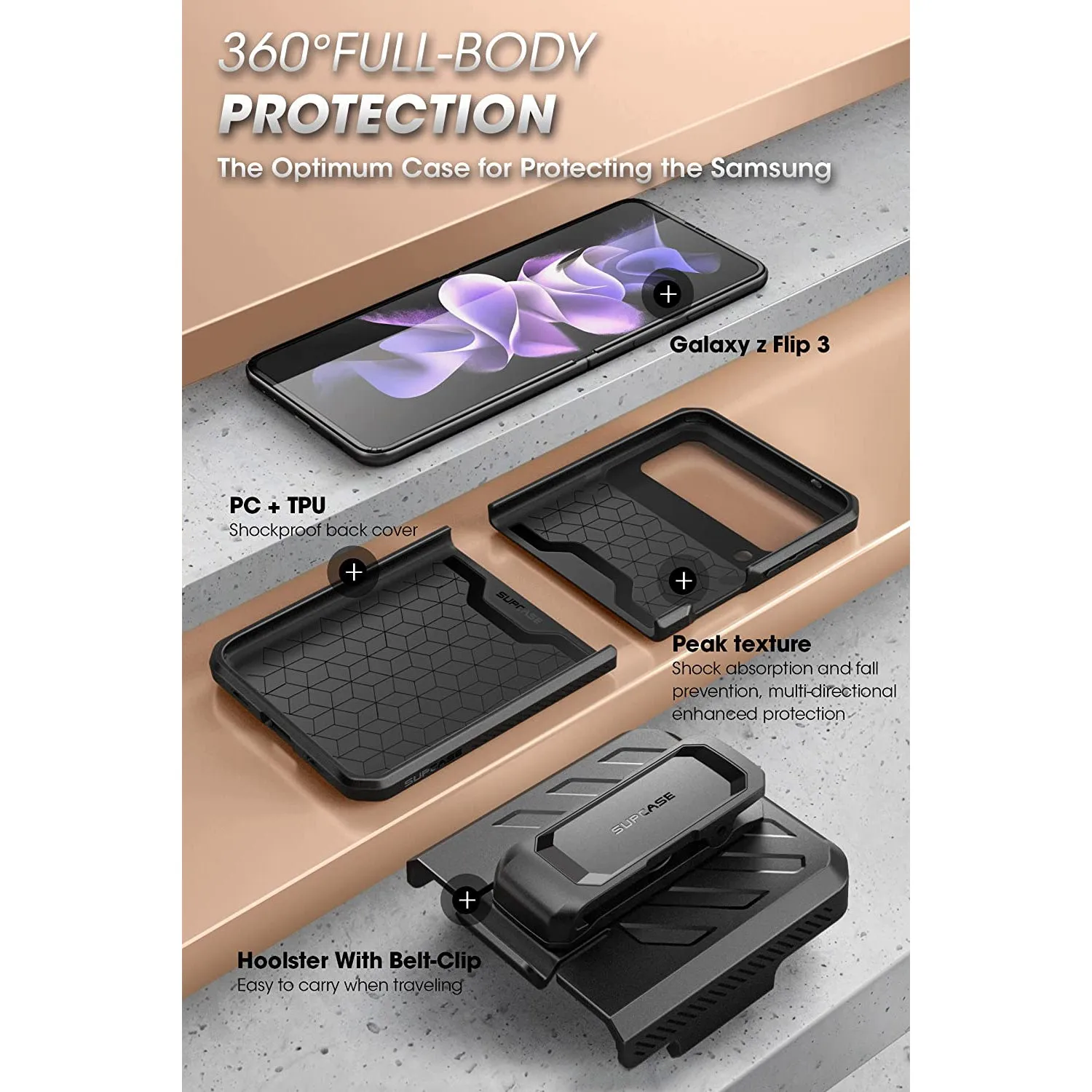 Trendy 2025 Galaxy Z Flip3 Unicorn Beetle PRO Rugged Case with Belt Clip-Black  Limited Availability!