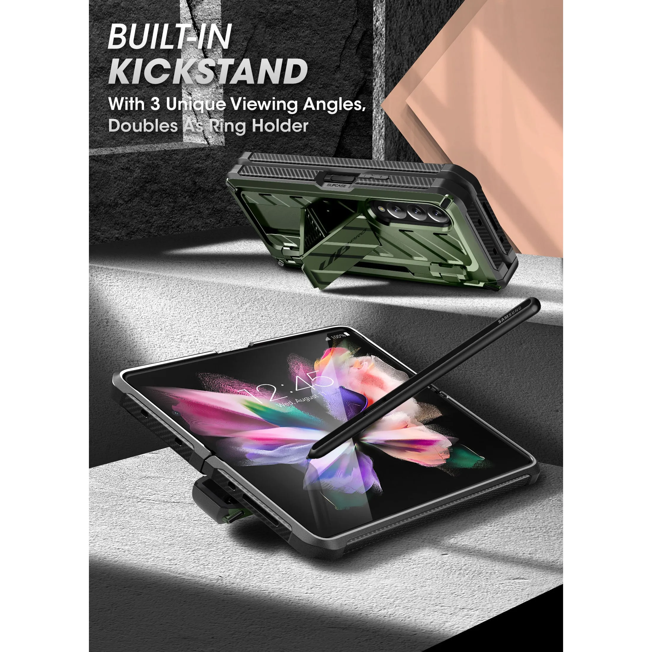 Trendy 2025 Galaxy Z Fold3 Unicorn Beetle PRO Rugged Case with S-Pen Holder-Dark Green  Last Few Pieces!