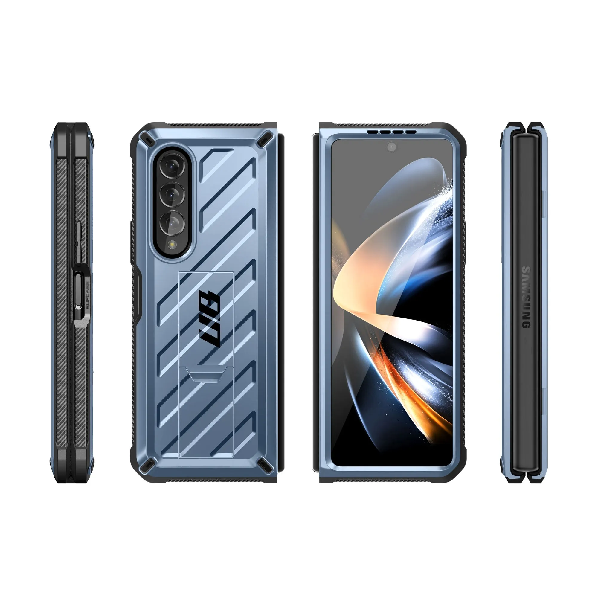 Trendy 2025 Galaxy Z Fold4 Unicorn Beetle Kickstand Case with Screen Protector-Metallic Blue  Today Only!