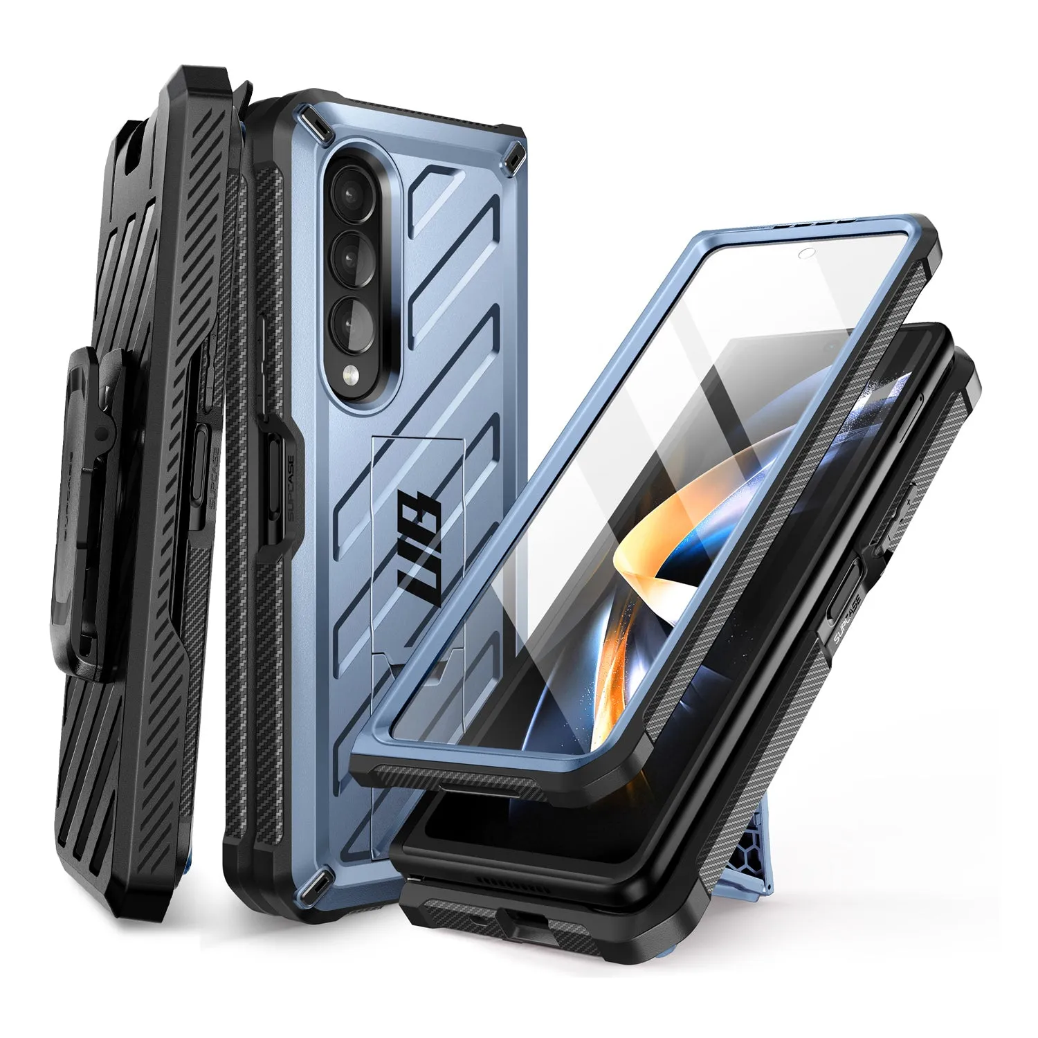 Trendy 2025 Galaxy Z Fold4 Unicorn Beetle Kickstand Case with Screen Protector-Metallic Blue  Today Only!
