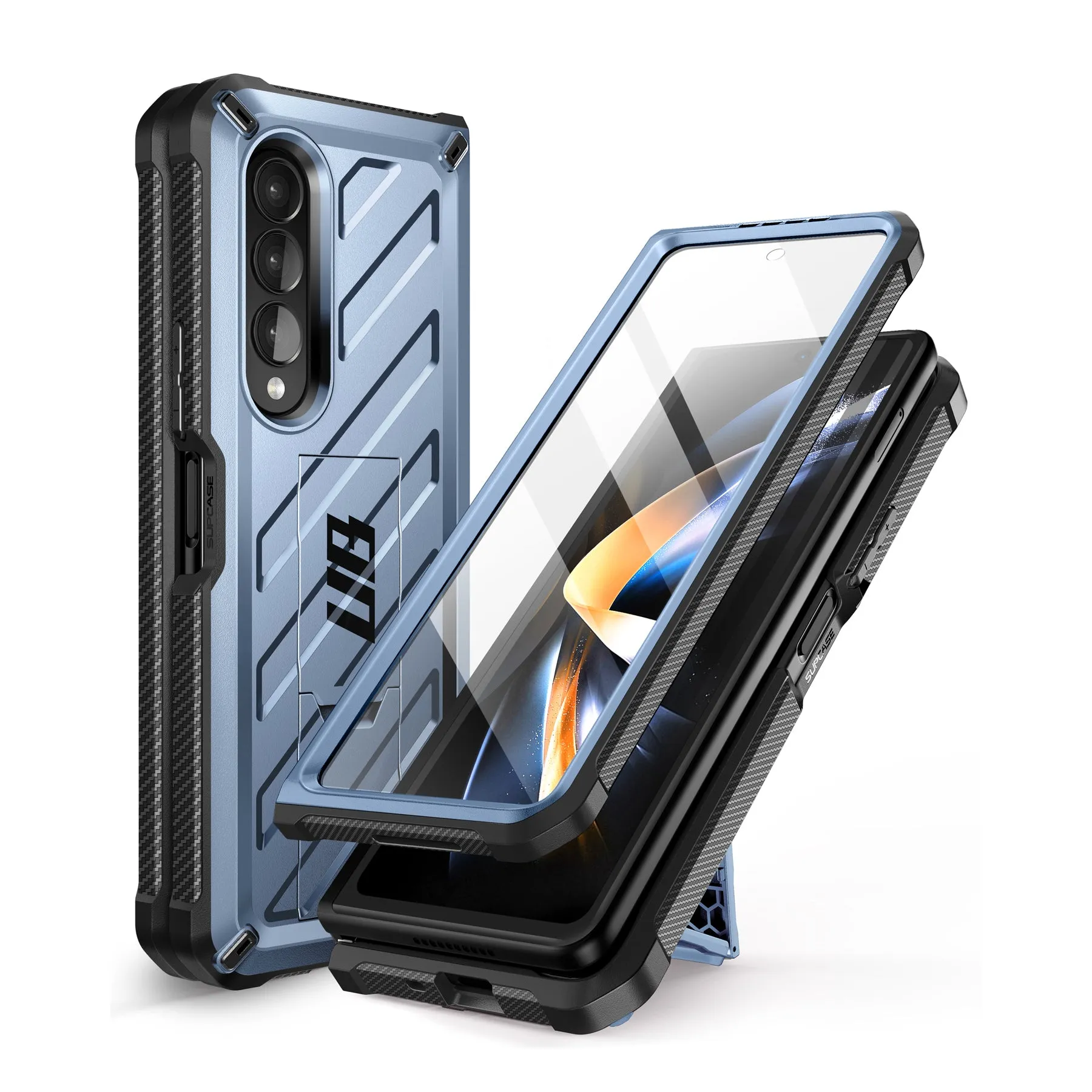 Trendy 2025 Galaxy Z Fold4 Unicorn Beetle Kickstand Case with Screen Protector-Metallic Blue  Today Only!