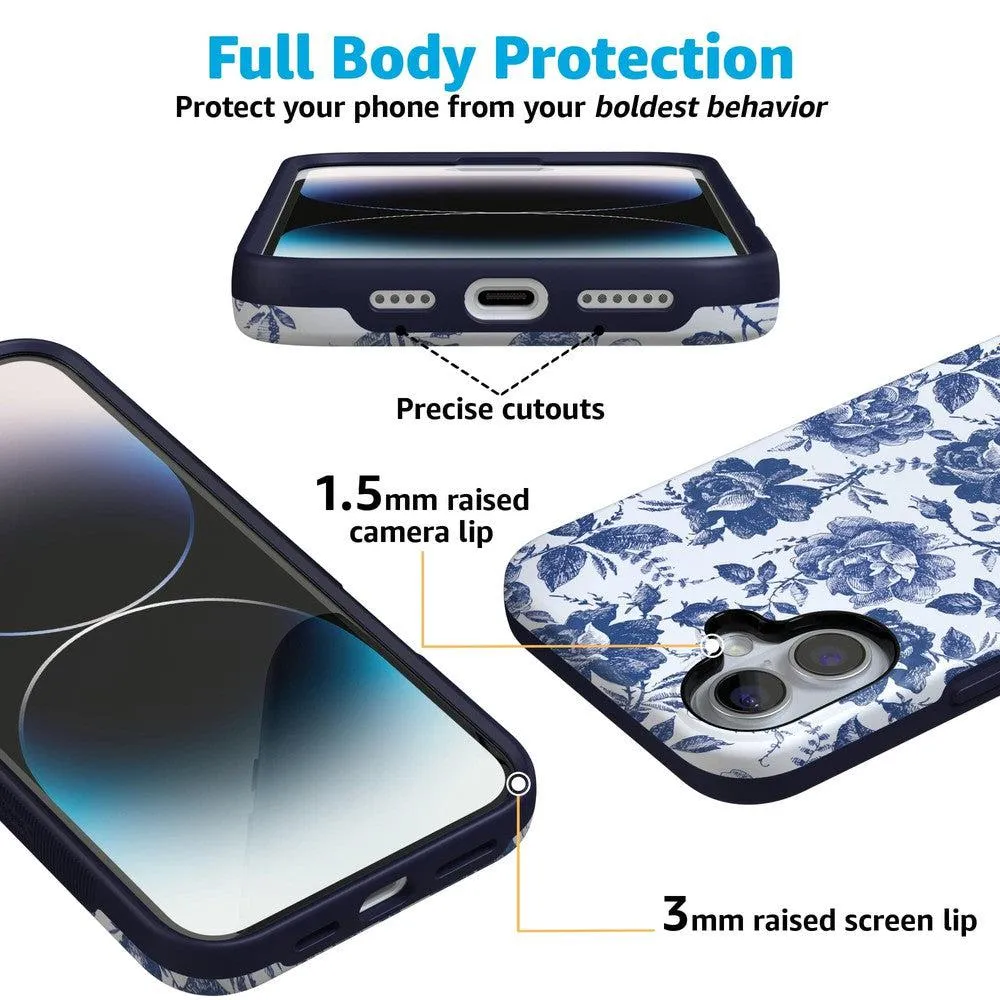 Trendy 2025 Rose to Fame | Blue & White Rose Floral Case  Stylish & Comfortable