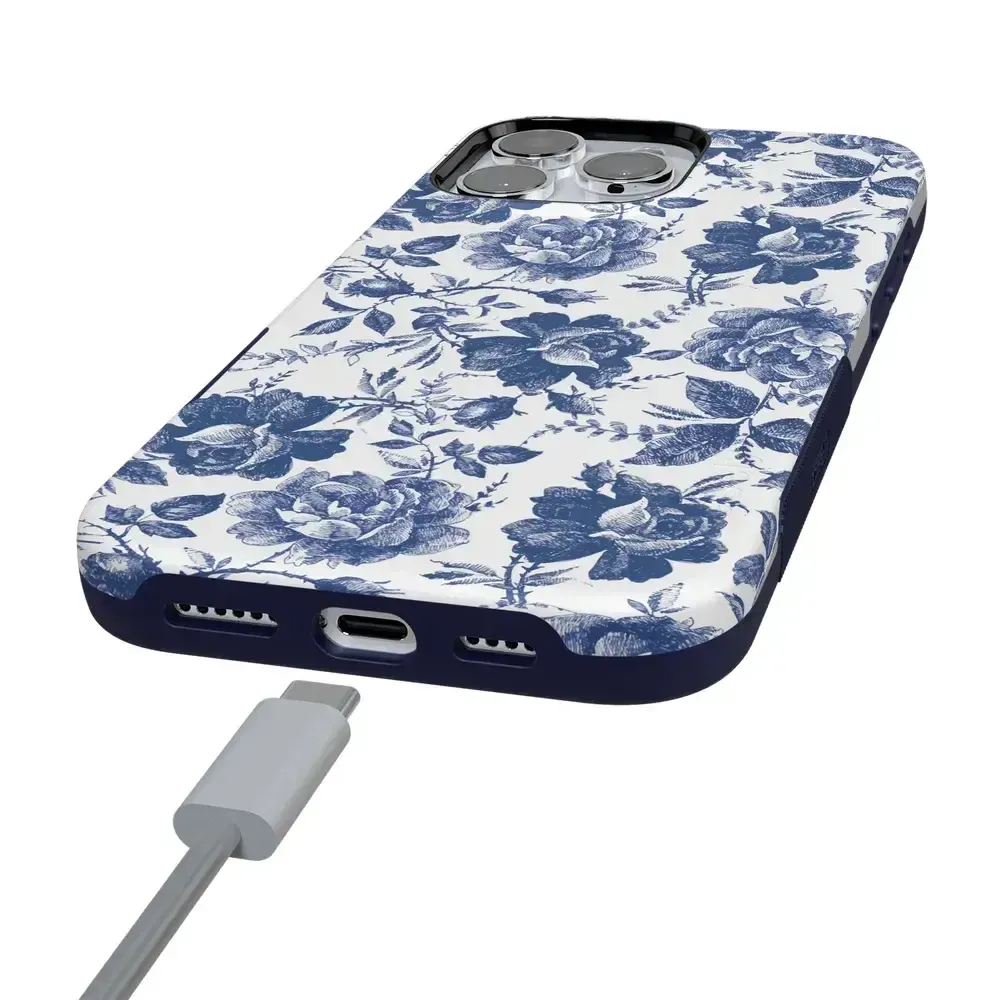 Trendy 2025 Rose to Fame | Blue & White Rose Floral Case  Stylish & Comfortable