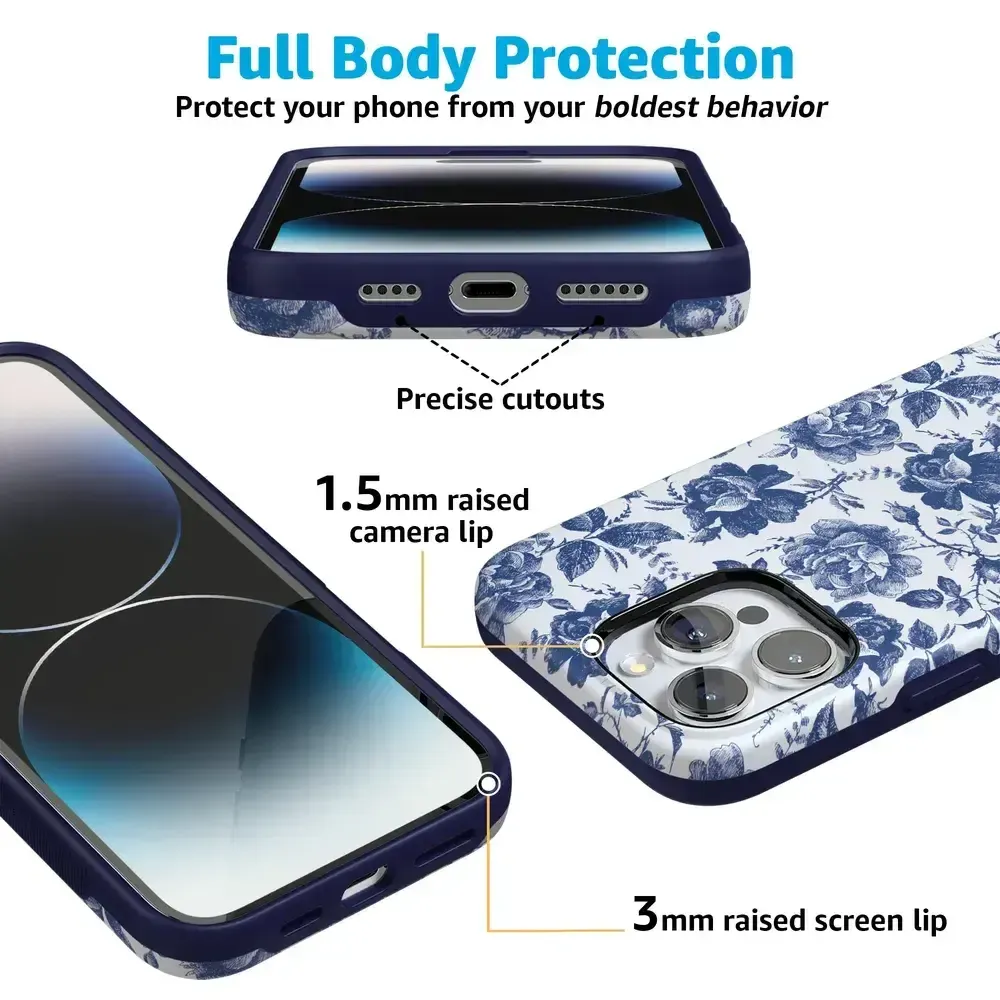 Trendy 2025 Rose to Fame | Blue & White Rose Floral Case  Stylish & Comfortable