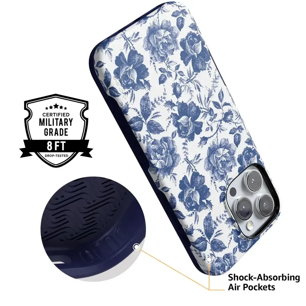 Trendy 2025 Rose to Fame | Blue & White Rose Floral Case  Stylish & Comfortable