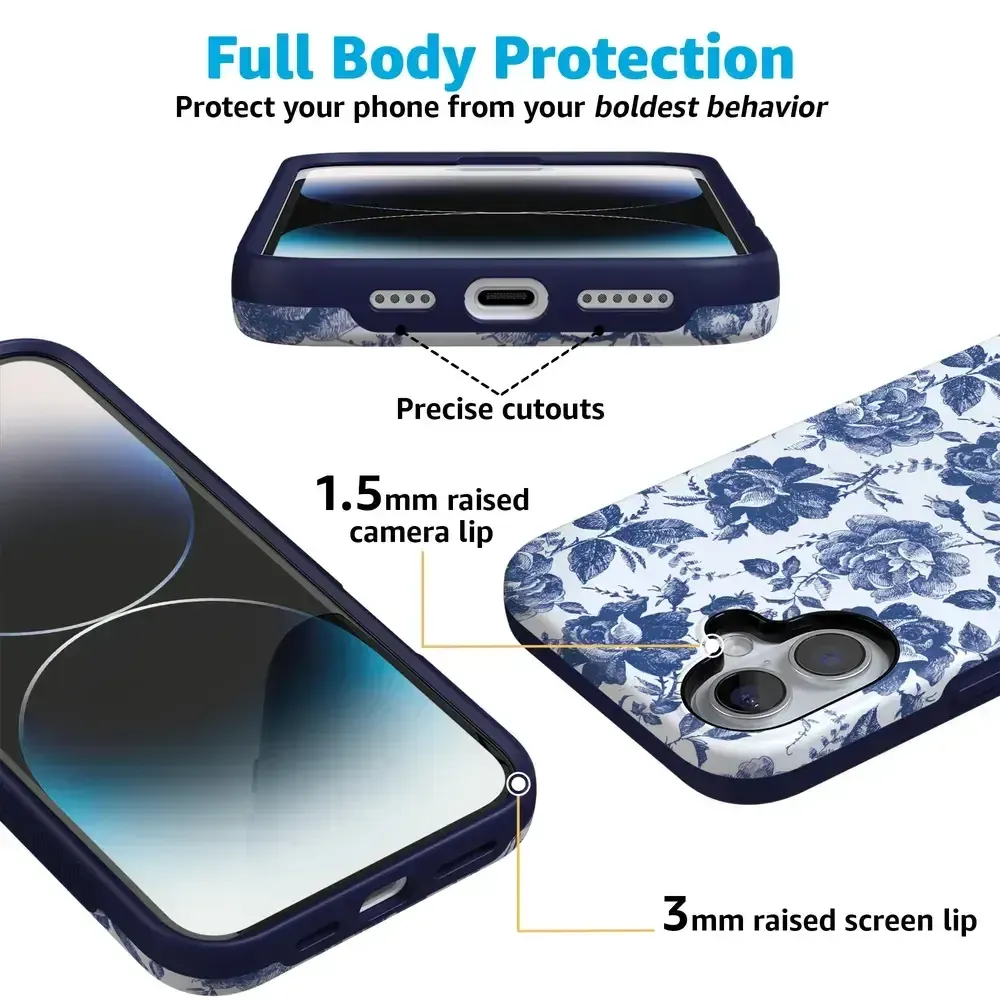 Trendy 2025 Rose to Fame | Blue & White Rose Floral Case  Stylish & Comfortable