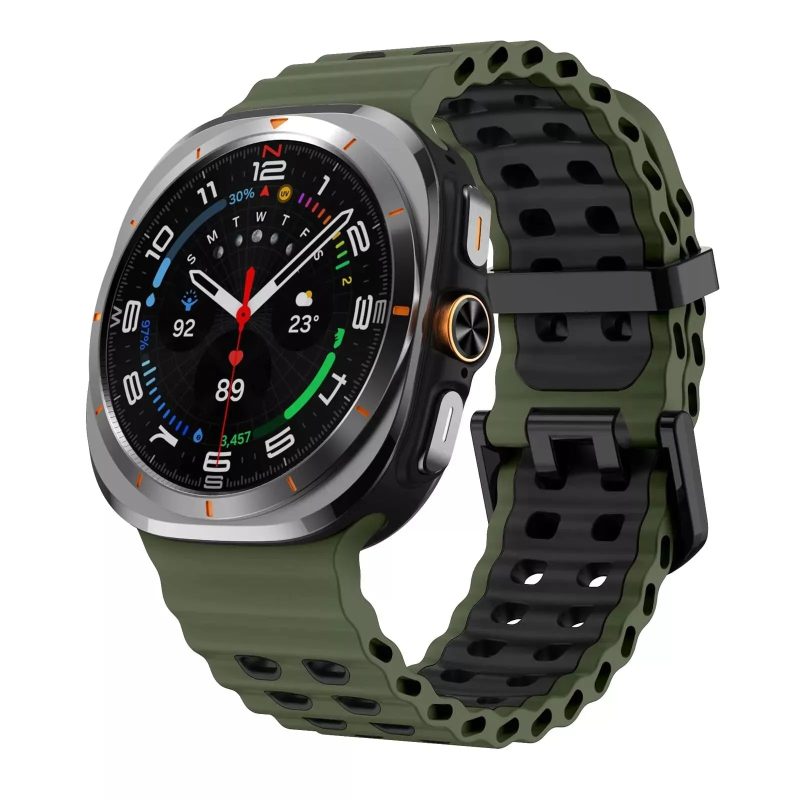 Trendy 2025 Samsung Galaxy Watch Ultra Wave Silicone Strap (Green/Black)  Today Only!