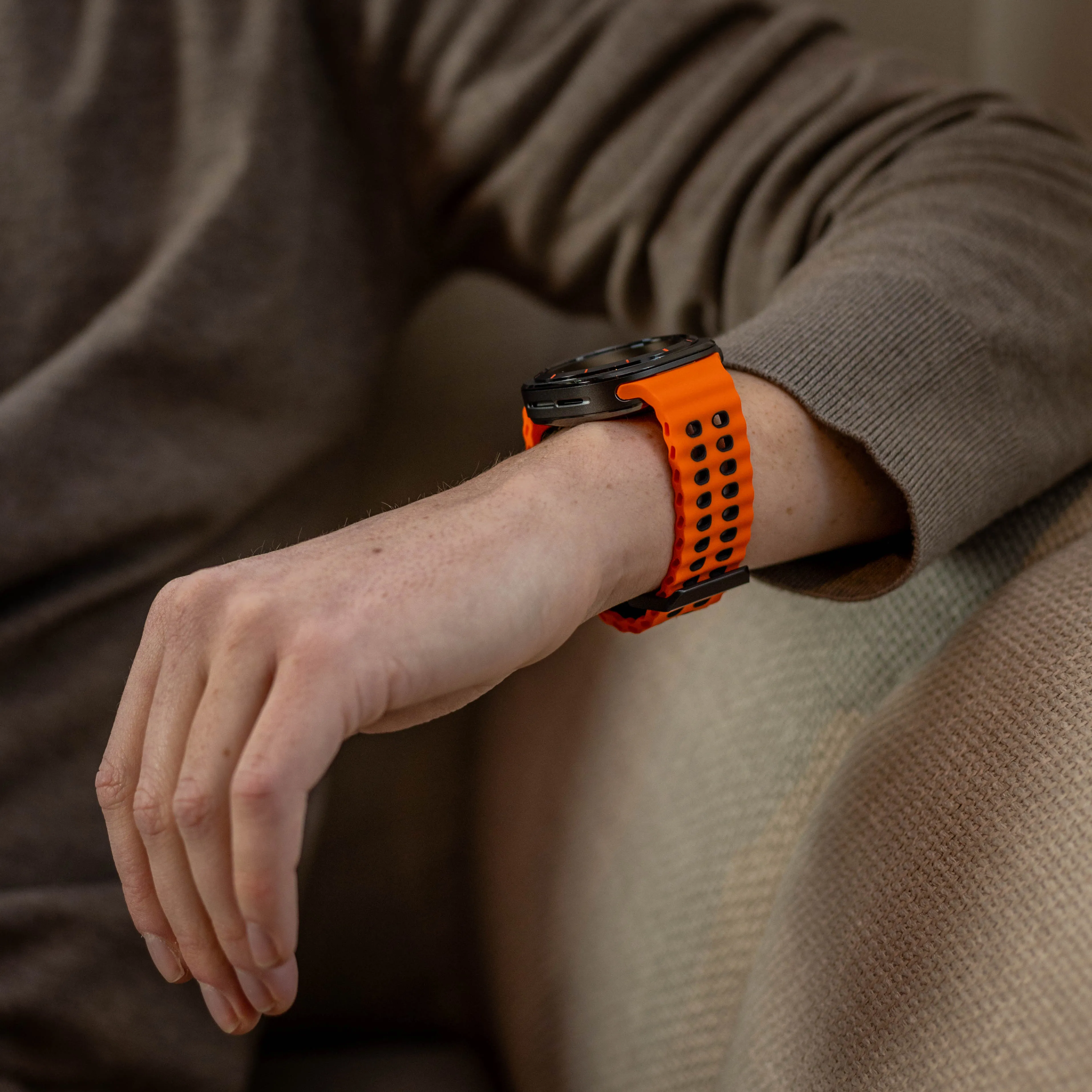 Trendy 2025 Samsung Galaxy Watch Ultra Wave Silicone Strap (Orange/Black)  Dont Miss Out!