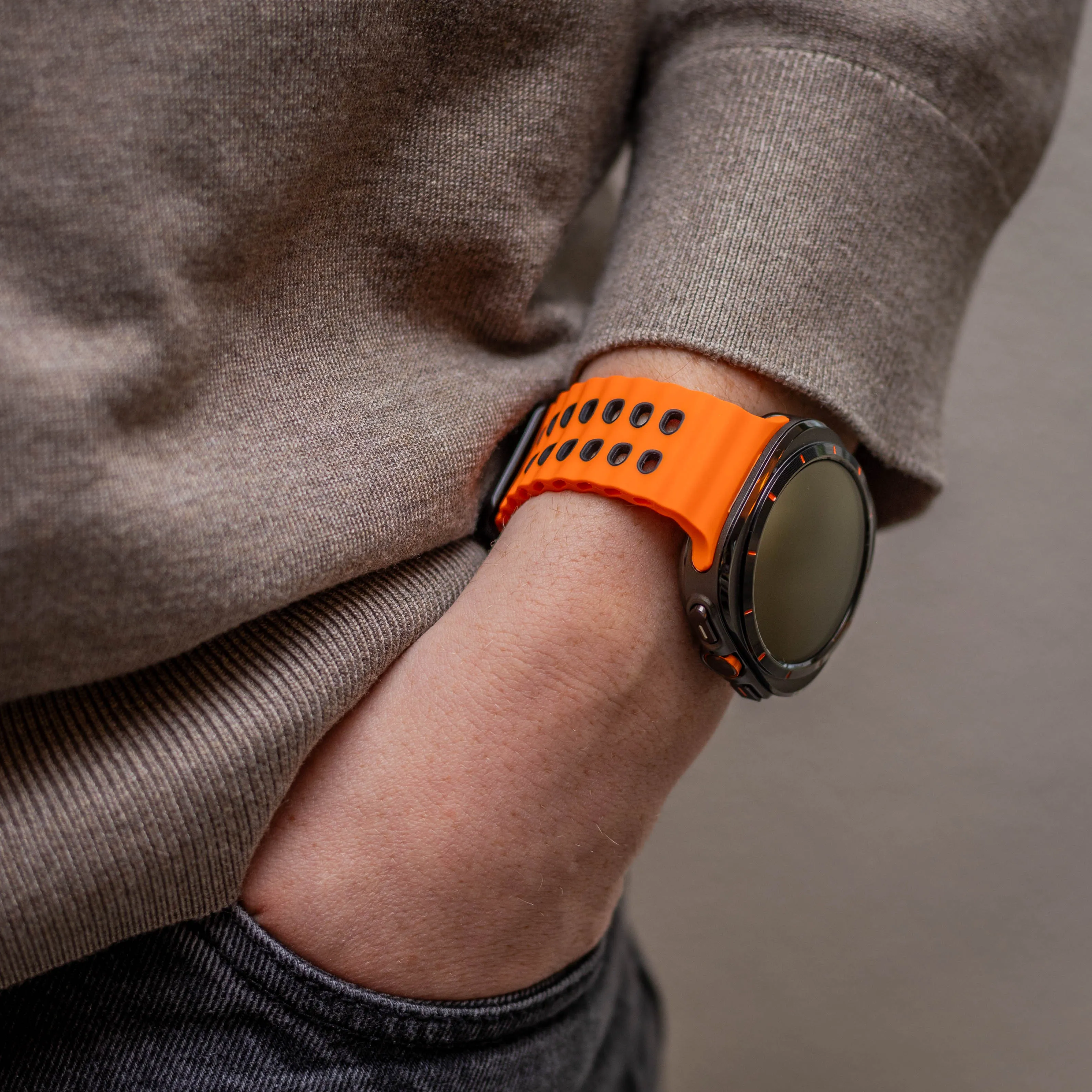 Trendy 2025 Samsung Galaxy Watch Ultra Wave Silicone Strap (Orange/Black)  Dont Miss Out!