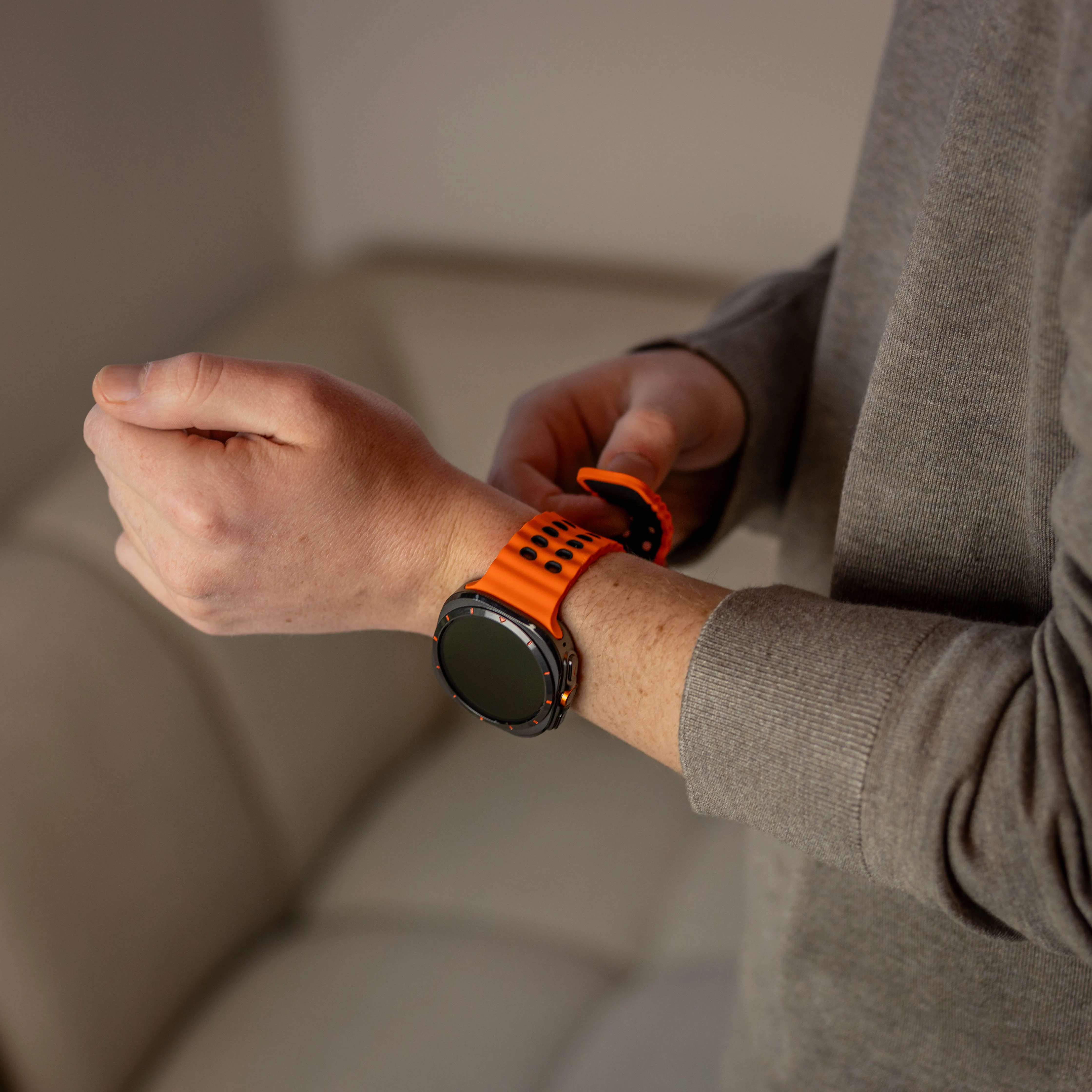 Trendy 2025 Samsung Galaxy Watch Ultra Wave Silicone Strap (Orange/Black)  Dont Miss Out!