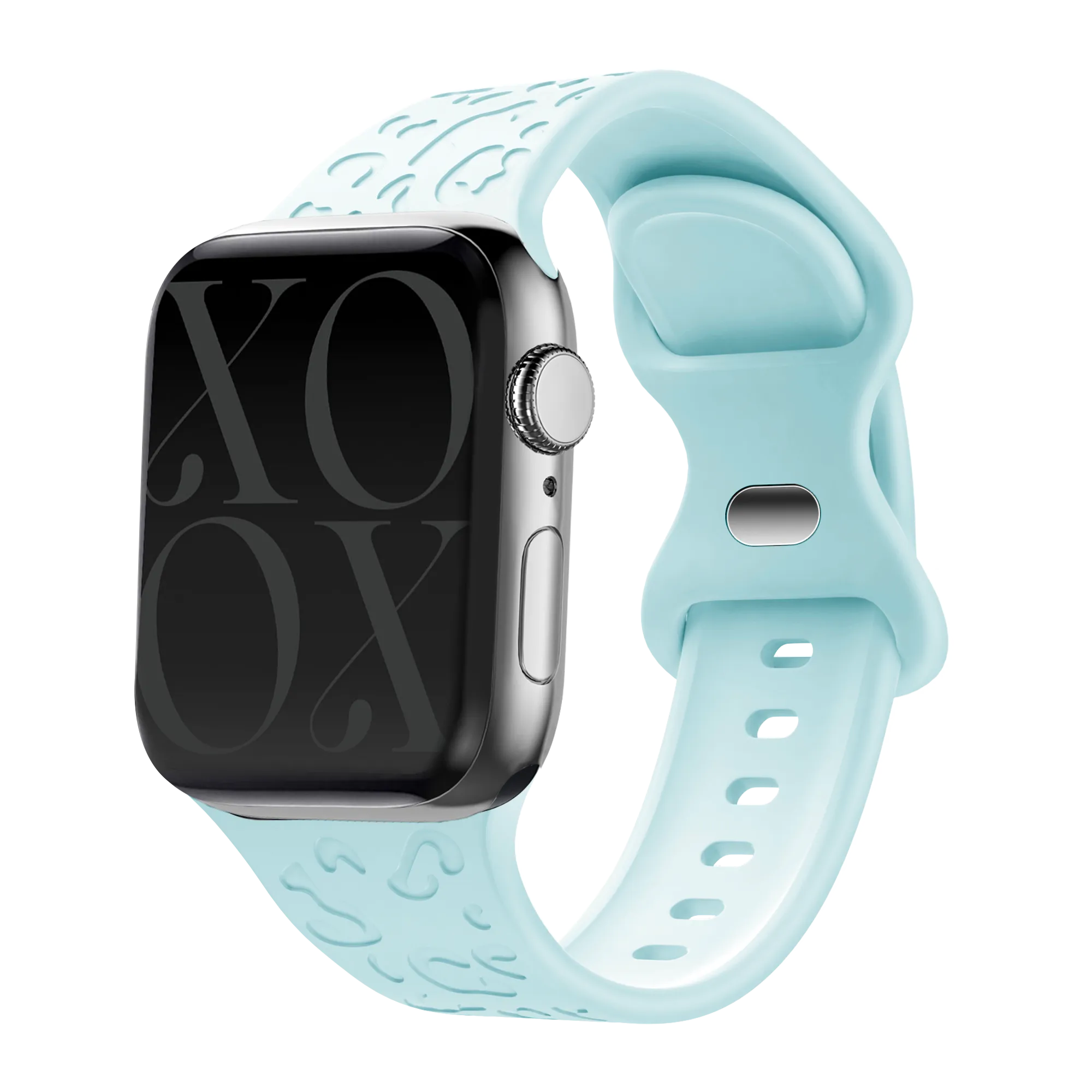 Trendy 2025 xoxo Wildhearts Apple Watch Silicone Strap Leopard Print (Baby Blue)  Almost Gone!
