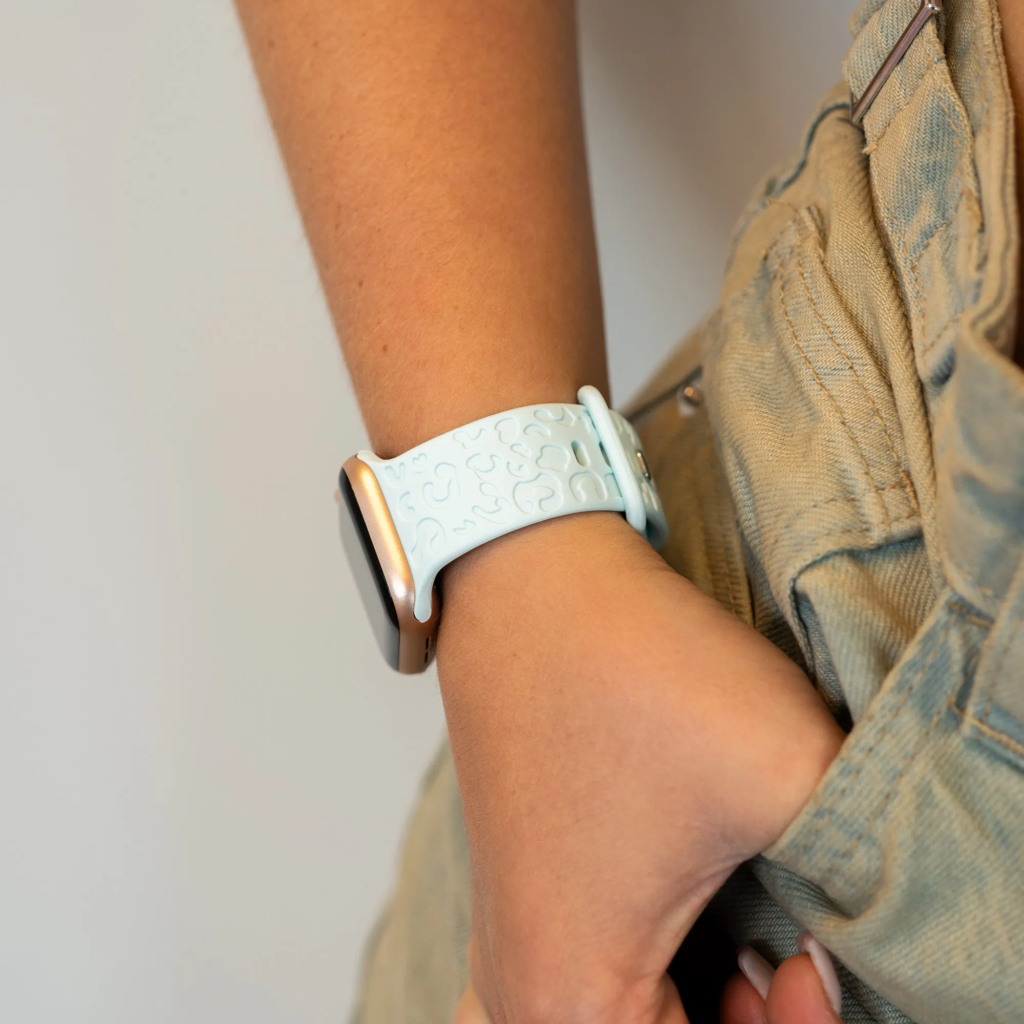 Trendy 2025 xoxo Wildhearts Apple Watch Silicone Strap Leopard Print (Baby Blue)  Almost Gone!