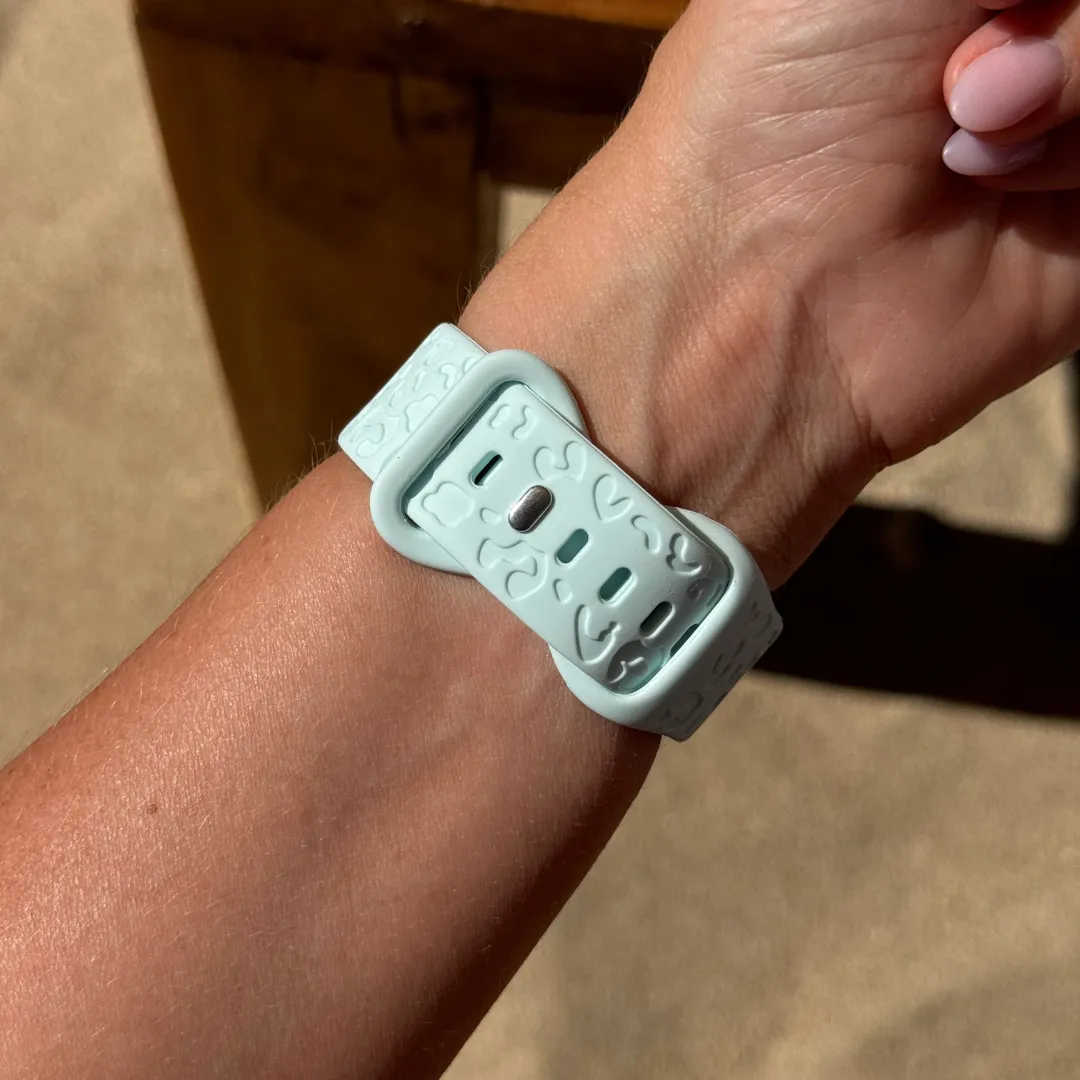 Trendy 2025 xoxo Wildhearts Apple Watch Silicone Strap Leopard Print (Baby Blue)  Almost Gone!