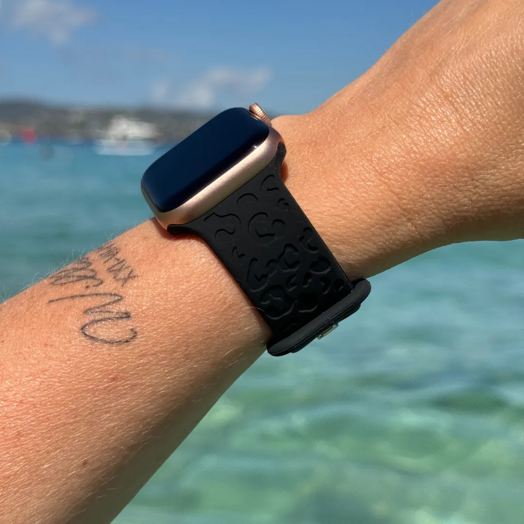 Trendy 2025 xoxo Wildhearts Apple Watch Silicone Strap Leopard Print (Black)  Stylish & Comfortable