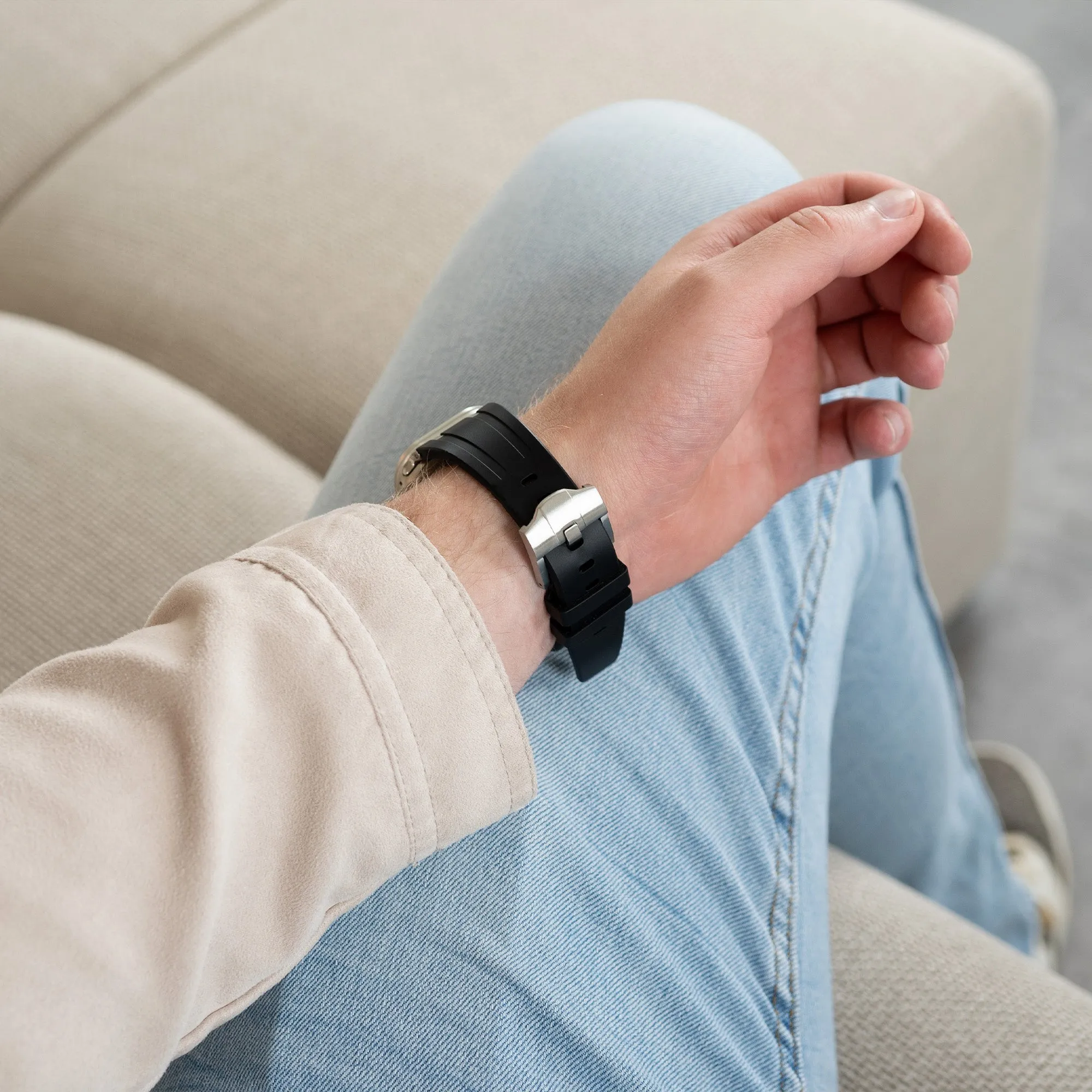 VIP Favorite Apple Watch Luxury Liquid Silicone Strap (Black/Silver)  Almost Sold Out!