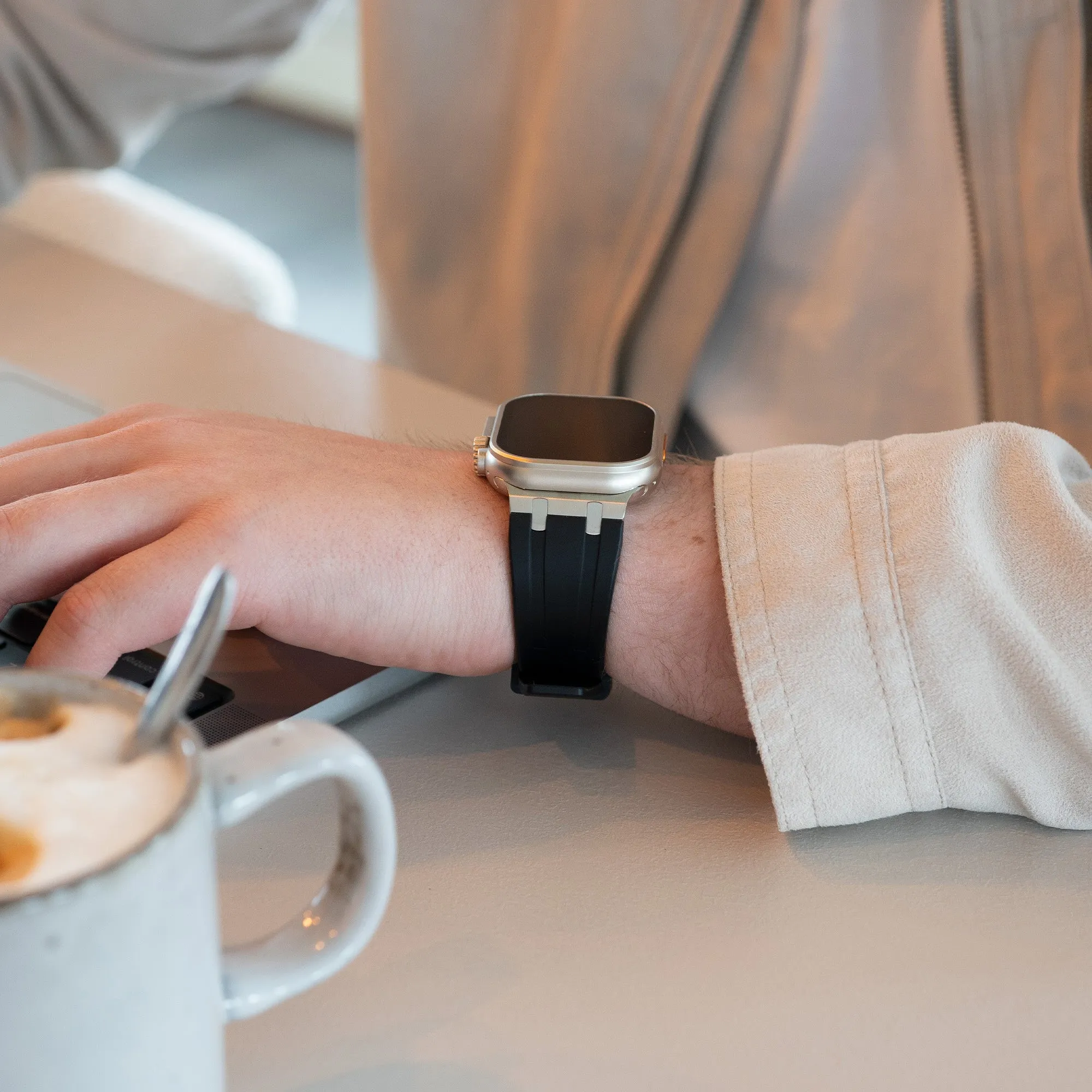 VIP Favorite Apple Watch Luxury Liquid Silicone Strap (Black/Silver)  Almost Sold Out!