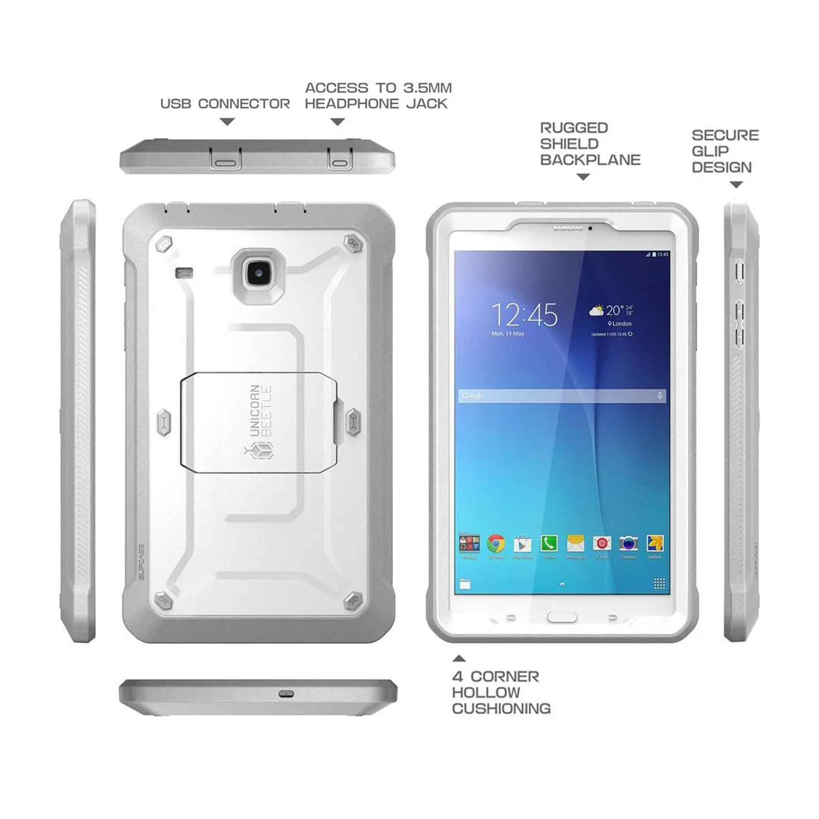 VIP Favorite Galaxy Tab E 8.0 inch (2016) Unicorn Beetle Pro Rugged Case with Built-in Screen Protector-White  Last Chance!