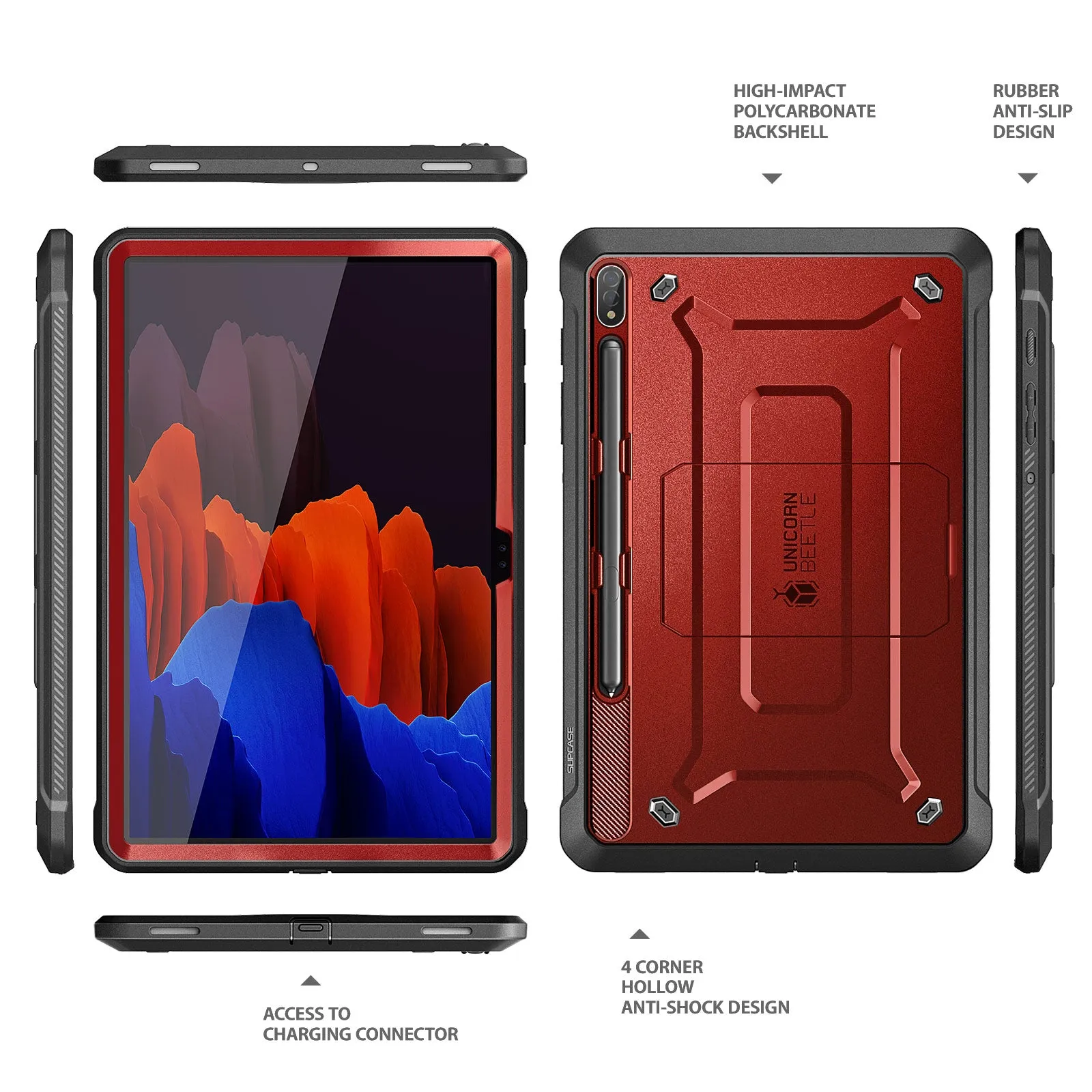 VIP Favorite Galaxy Tab S8 Ultra (2022) Unicorn Beetle Pro Rugged Case-Metallic Red  Limited Availability!