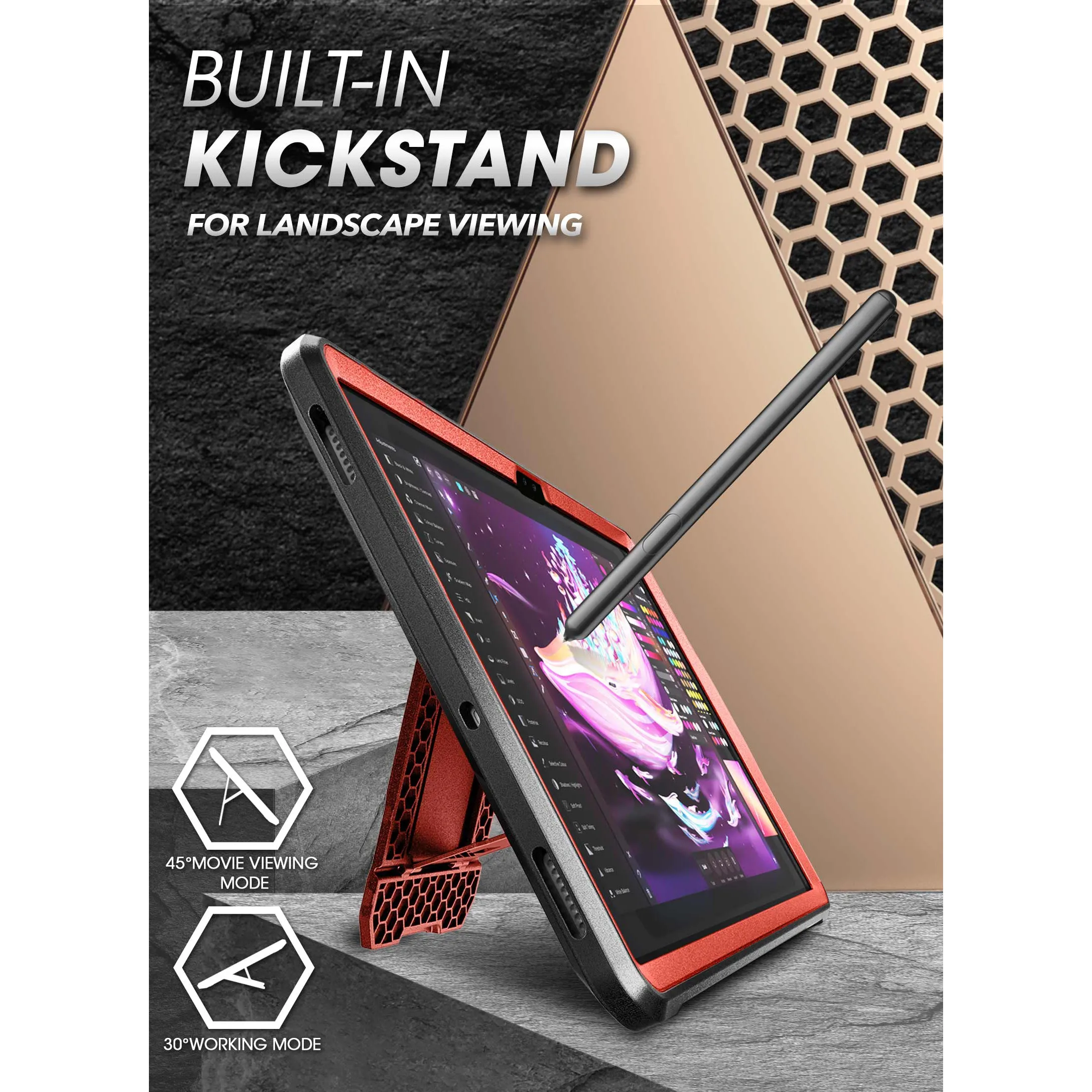 VIP Favorite Galaxy Tab S8 Ultra (2022) Unicorn Beetle Pro Rugged Case-Metallic Red  Limited Availability!