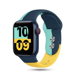 Worth Every Penny Apple Watch Silicone Strap Triple (Navy Blue-Aqua-Yellow)  Dont Miss Out!