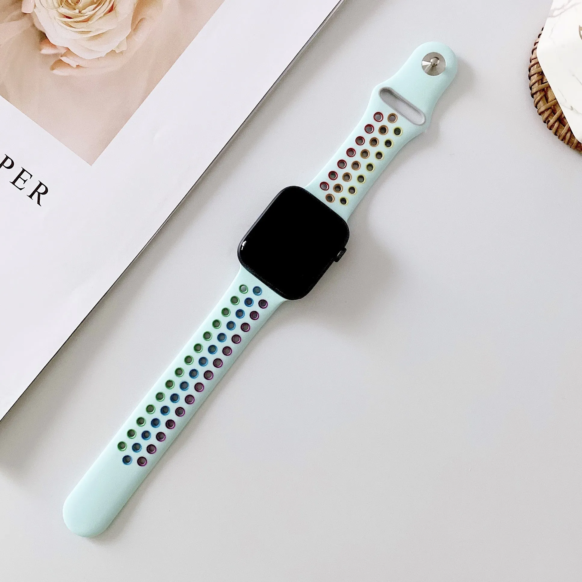 Worth Every Penny Apple Watch Sport Strap (Light Blue/Rainbow)  Last Chance!