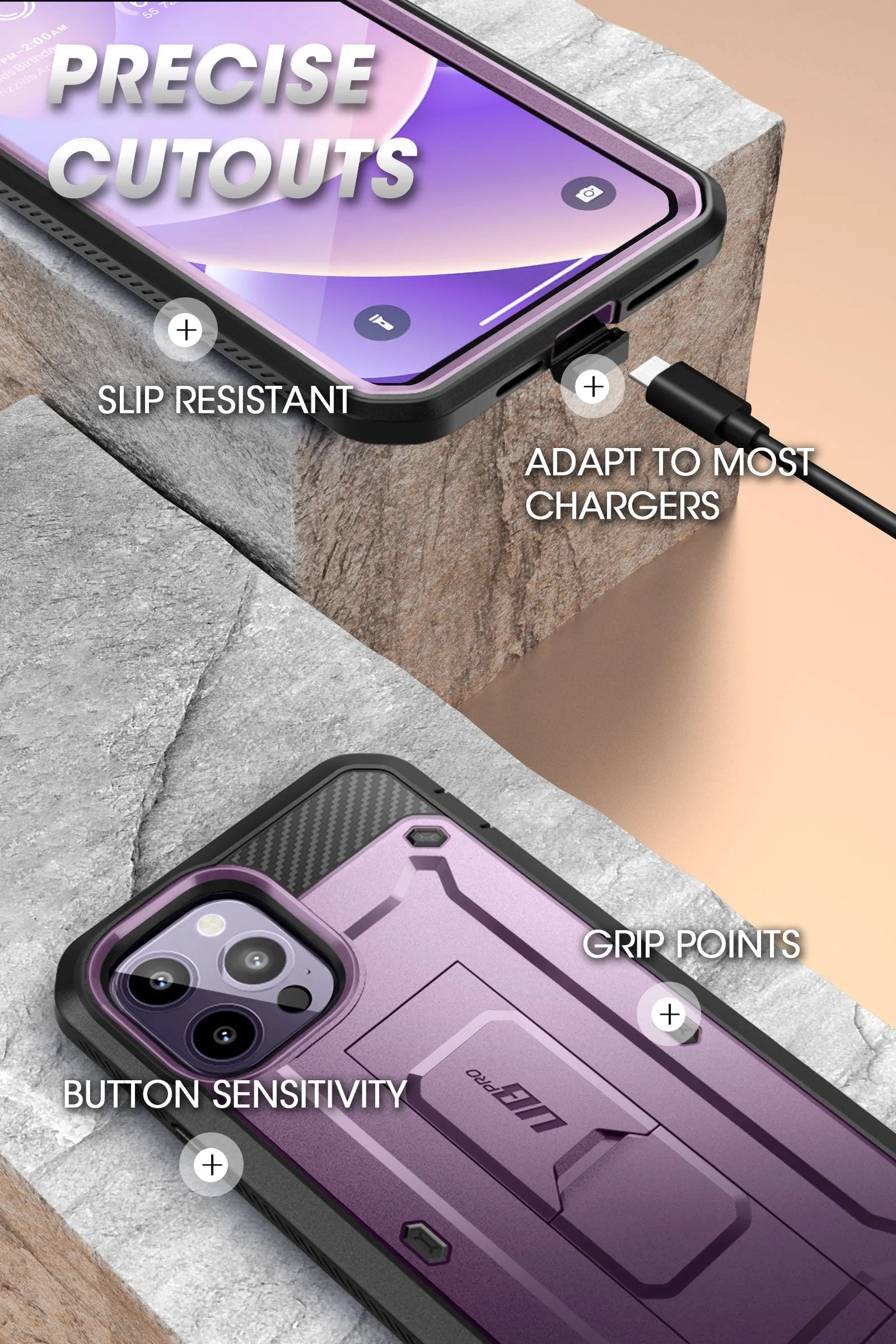 Worth Every Penny iPhone 14 Pro 6.1 inch Unicorn Beetle Pro Rugged Case-Deep Purple  Stylish & Comfortable